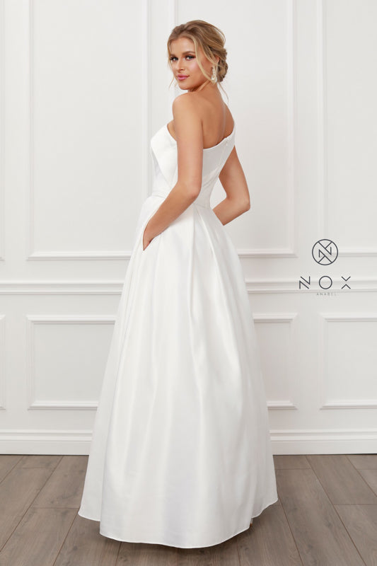 Nox Anabel E469: One-Shoulder A-Line Gown for Unforgettable Elegance