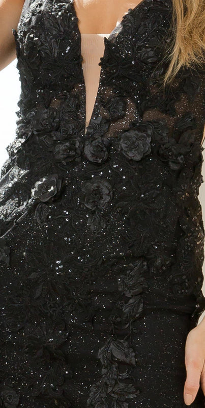 Nox Anabel E719: Captivating V-Neck Minidress with Floral AppliquÃ©s