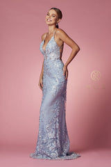 Nox Anabel F485: Embroidered Lace Trumpet Gown for Enchanting Occasions