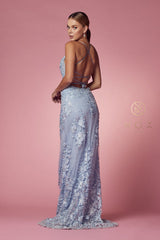 Nox Anabel F485: Embroidered Lace Trumpet Gown for Enchanting Occasions