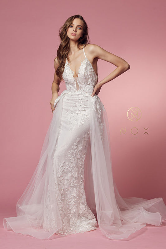 Nox Anabel Bridal: Ethereal Lace and Pearl Wedding Gown for Enchanting Brides