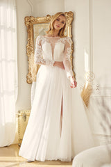 Nox Anabel Bridal: Enchanting Embroidered Wedding Gown with V-Back and Sweep Train