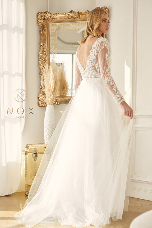 Nox Anabel Bridal: Enchanting Floral Embroidery and V-Back Wedding Gown