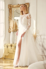 Nox Anabel Bridal: Enchanting Embroidered Wedding Gown with V-Back and Sweep Train