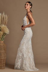 Nox Anabel Bridal: Captivating V-Neckline Gown with Intricate Beadwork (JE915)