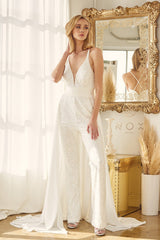 **Nox Anabel Bridal: Shimmering Sequined Jumpsuit with Detachable Overskirt for Unforgettable Moments**