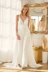 **Nox Anabel Bridal: Shimmering Sequined Jumpsuit with Detachable Overskirt for Unforgettable Moments**