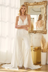 **Nox Anabel Bridal: Shimmering Sequined Jumpsuit with Detachable Overskirt for Unforgettable Moments**