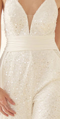 Nox Anabel Bridal: Shimmering Sequined Jumpsuit with Detachable Overskirt for Weddings and Formal Occasions