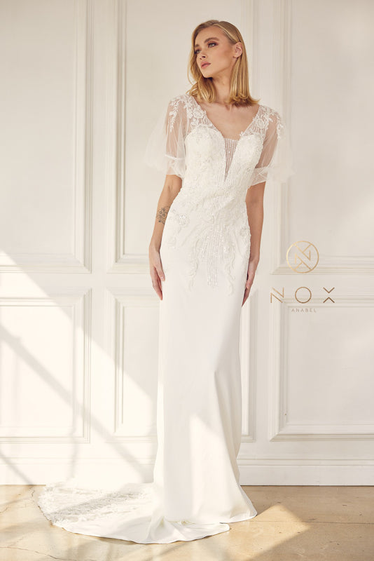 Nox Anabel JE927: Enchanting Bridal Gown with Intricate Lace and Sheer Elegance