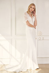 Nox Anabel's Enchanting Bridal Gown: Floral Lace and Sheer Elegance