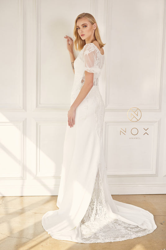 Nox Anabel JE927: Enchanting Bridal Gown with Intricate Lace and Sheer Elegance