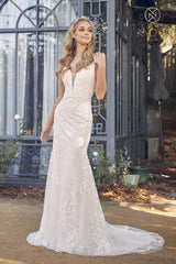 **Nox Anabel's Captivating Floral AppliquÃ© Wedding Gown: A Vision of Elegance**