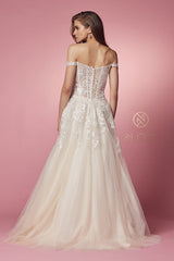 **Nox Anabel Bridal: Enchanting Off-Shoulder Embroidered Gown for Timeless Elegance**