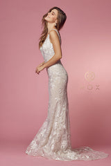 Nox Anabel Bridal: Enchanting Bridal Gown with Floral Embroidery and Flowing Silhouette