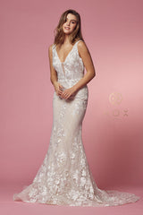 Nox Anabel Bridal: Enchanting Bridal Gown with Floral Embroidery and Flowing Silhouette