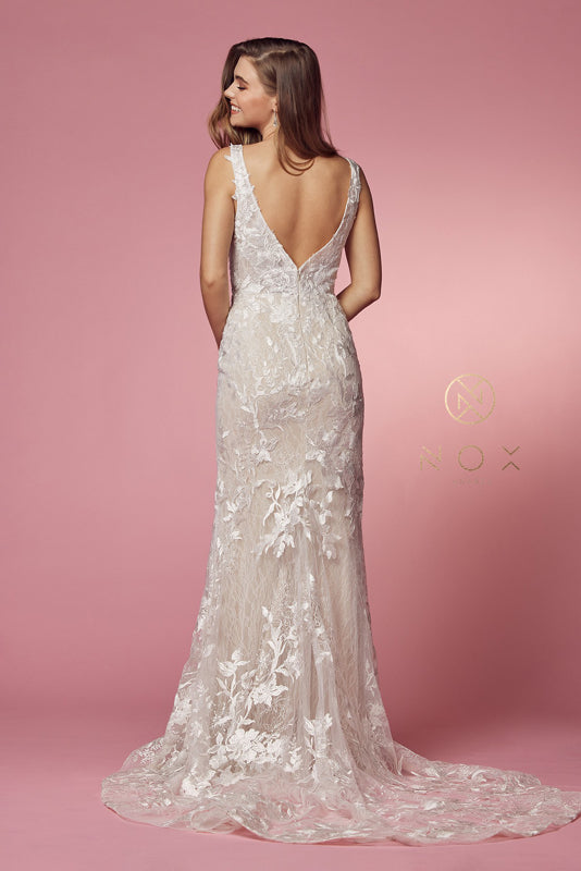 Nox Anabel Bridal: Enchanting Bridal Gown with Floral Embroidery and Flowing Silhouette