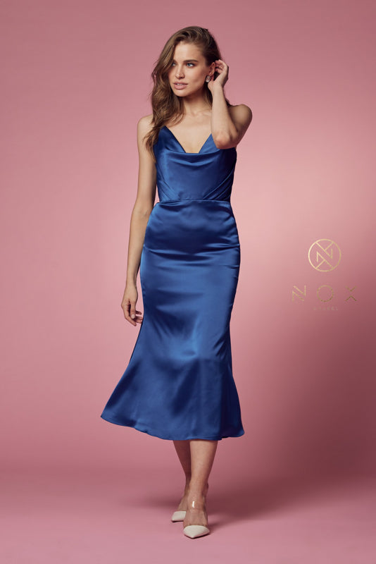 Nox Anabel's Enchanting Cowl Neck Tea-Length Dress: A Vision of Elegance for Special Occasions