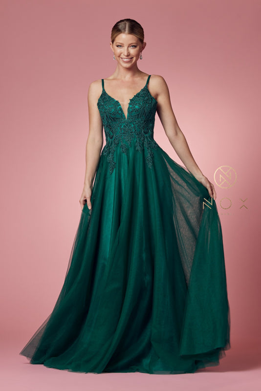 Nox Anabel R357: Embroidered Lace and Stone Goddess Gown for Enchanting Occasions