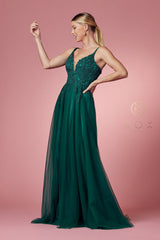 Nox Anabel R357: Embroidered Lace and Stone Goddess Gown for Enchanting Occasions