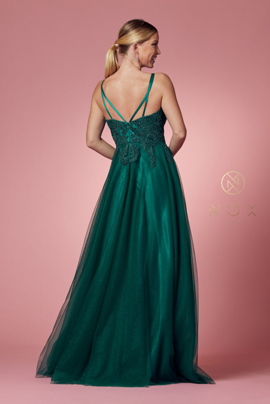 Nox Anabel R357: Embroidered Lace and Stone Goddess Gown for Enchanting Occasions