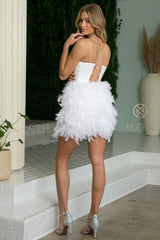 Nox Anabel's Feather-Adorned V-Neck Dress: A Vision of Elegance for Special Occasions