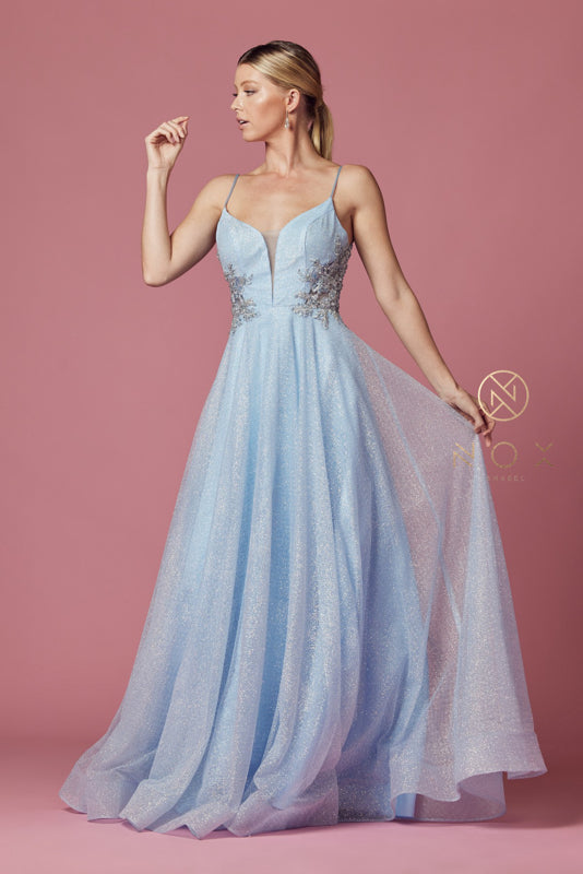 Nox Anabel's Enchanting Shimmering Mesh Gown: Perfect for Romantic Evenings