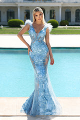 Portia and Scarlett's Enchanting Lace and Feather Mermaid Gown for Unforgettable Evenings