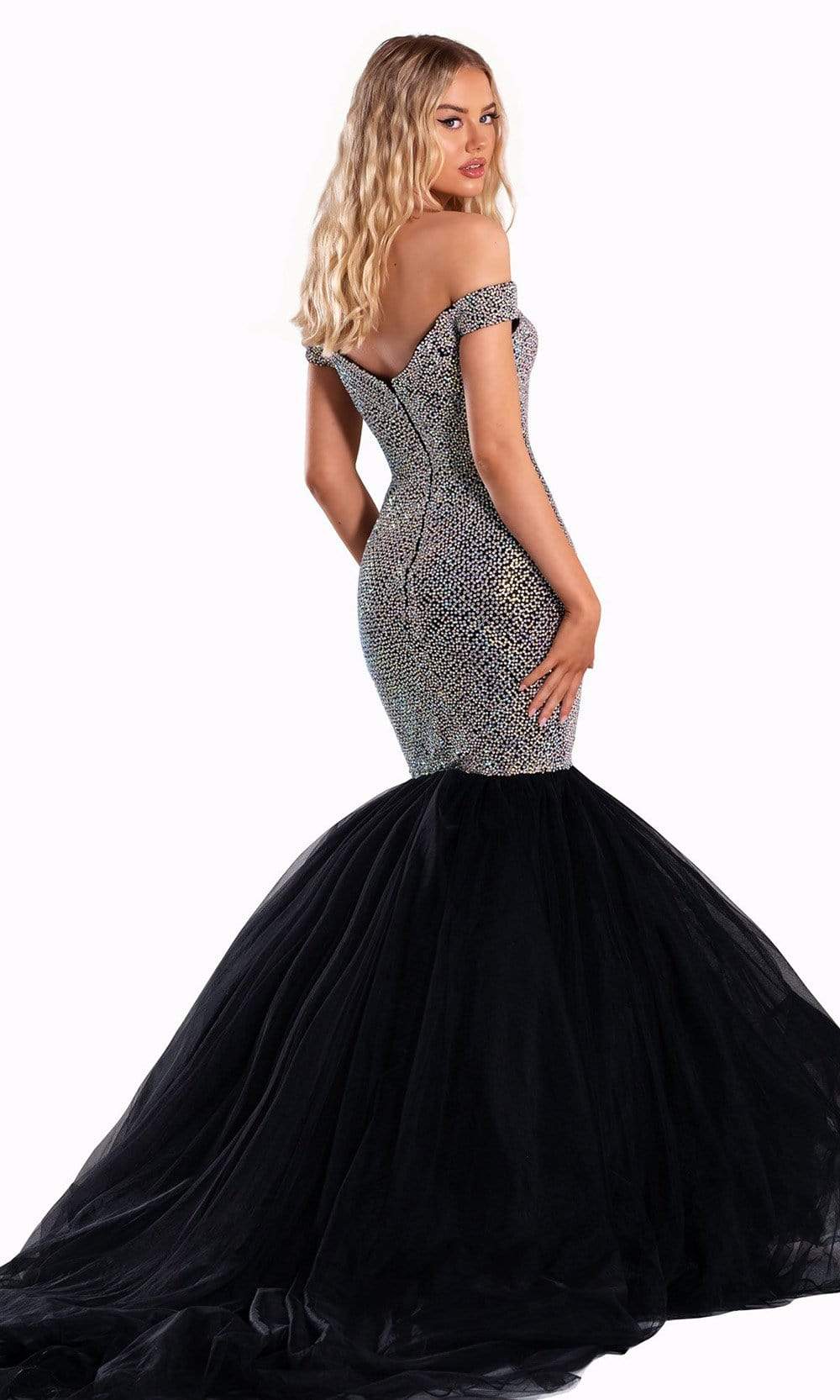 **Portia and Scarlett's Shimmering Rhinestone Off-Shoulder Gown for Unforgettable Occasions**