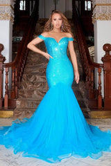 Captivating Glamour: Portia and Scarlett's Shimmering Off-the-Shoulder Gown