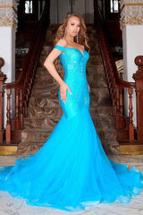 Captivating Glamour: Portia and Scarlett's Shimmering Off-the-Shoulder Gown