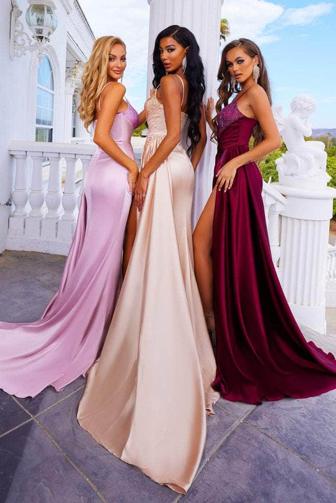Portia and Scarlett's Heat-Set Stone Embellished Satin Sheath Dress: Glamour and Sophistication for Special Occasions