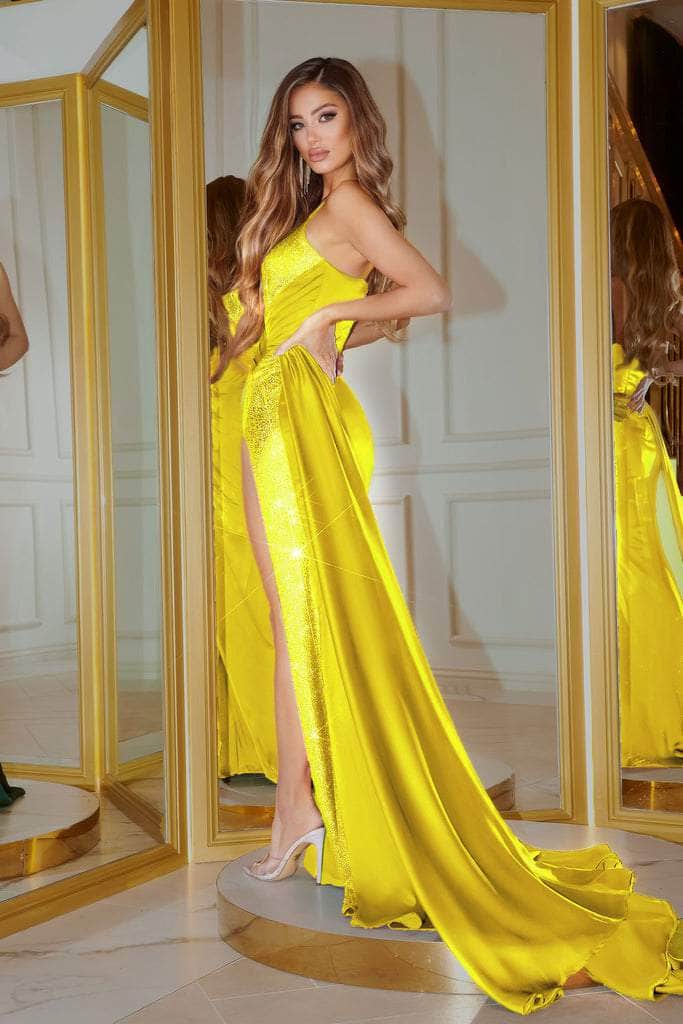 Portia and Scarlett's Heat-Set Stone Embellished Satin Sheath Dress: Glamour and Sophistication for Special Occasions