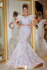 Enchanting Mermaid Dress: Portia and Scarlett's Feather-Adorned Masterpiece