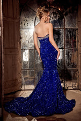 **Portia and Scarlett's Alluring Sequined Mermaid Gown: Radiate Elegance and Opulence**