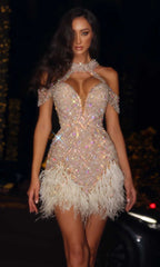 Captivating Keyhole Dress: Shimmer and Feathers from Portia and Scarlett