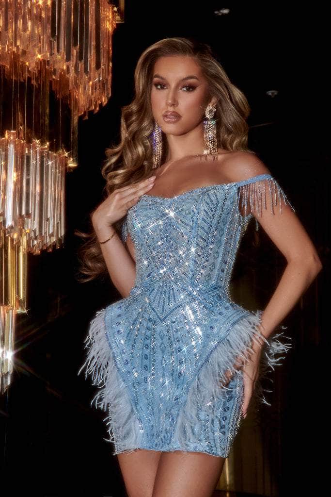 Portia and Scarlett: Embellished Feather Fringe Peplum Dress for Unforgettable Occasions