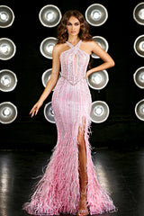 Enchanting Portia and Scarlett Gown: A Symphony of Beads and Feathers for Unforgettable Occasions
