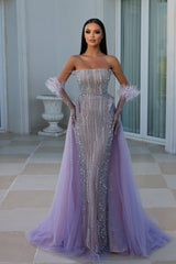 **Captivating Elegance: Portia and Scarlett's Shimmering Lilac Gown**