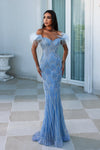 Enchanting Elegance: Portia and Scarlett's Beaded Feather Fringe Gown