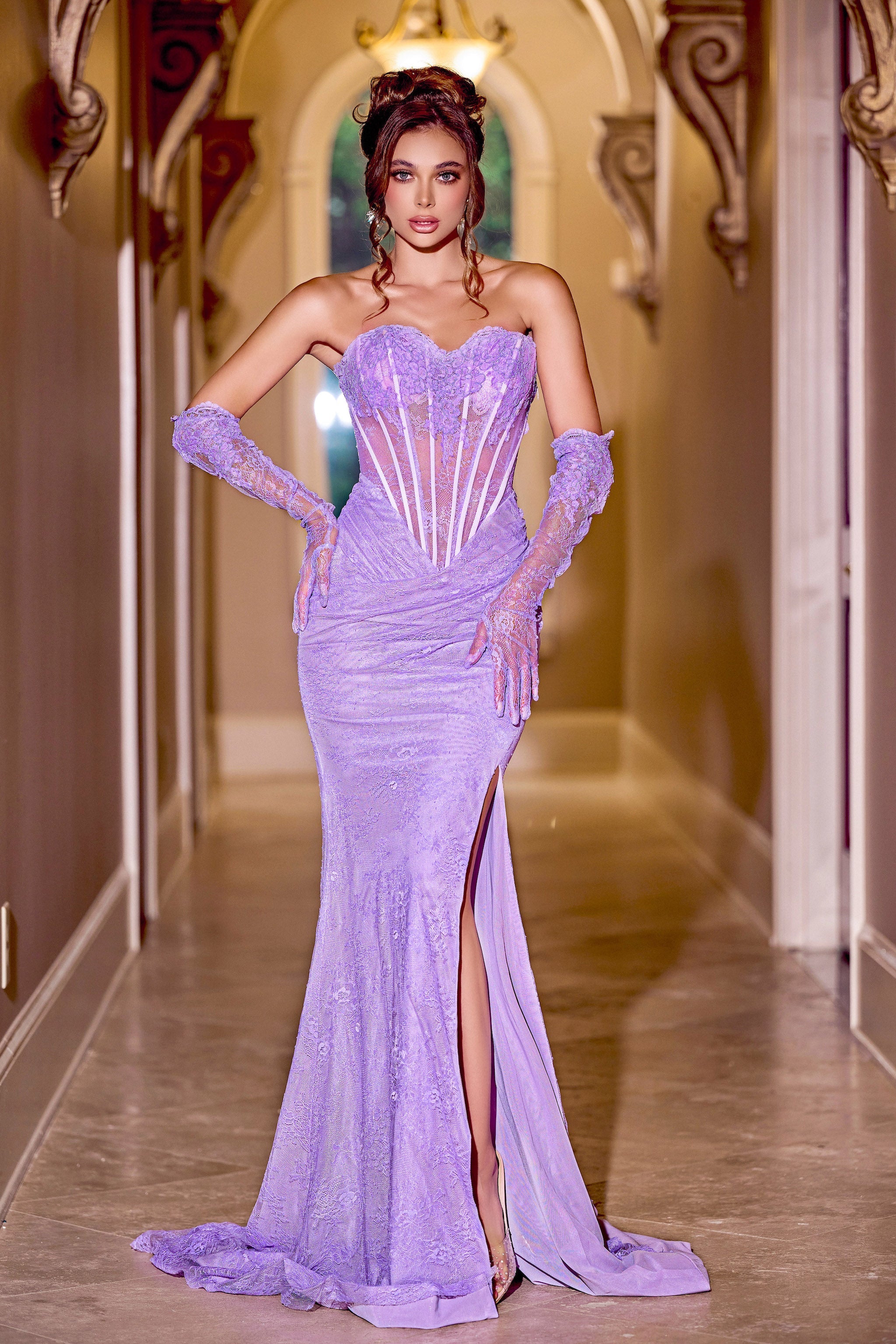 Captivating Lace Corset Gown: Portia and Scarlett's Red Carpet Masterpiece