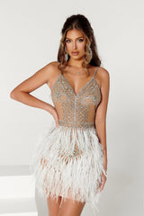 Captivating Cocktail Dress: Portia and Scarlett's Feathery Masterpiece