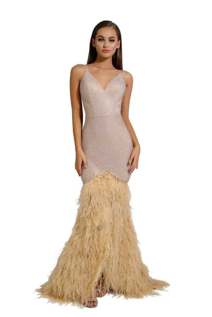**Portia and Scarlett's Enchanting Feather Prom Dress: Captivate with Grace and Glamour**