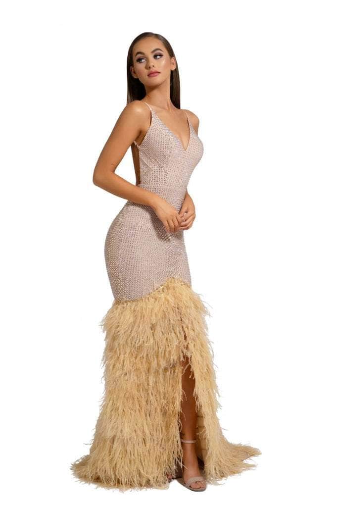 **Portia and Scarlett's Enchanting Feather Prom Dress: Captivate with Grace and Glamour**