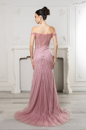 Royal Queen RQ8195 Off-Shoulder Sequin Beaded Gown
