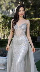 Sparkling Beaded Mermaid Evening Gown with Sheer Corset by Royal Queen RQ8208