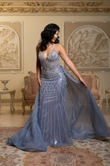 Sparkling Beaded Mermaid Evening Gown with Sheer Corset by Royal Queen RQ8208