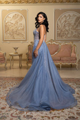 Sparkling Beaded Mermaid Evening Gown with Sheer Corset by Royal Queen RQ8208