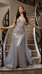 Sparkling Beaded Mermaid Evening Gown with Sheer Corset by Royal Queen RQ8208