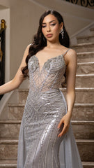Sparkling Beaded Mermaid Evening Gown with Sheer Corset by Royal Queen RQ8208
